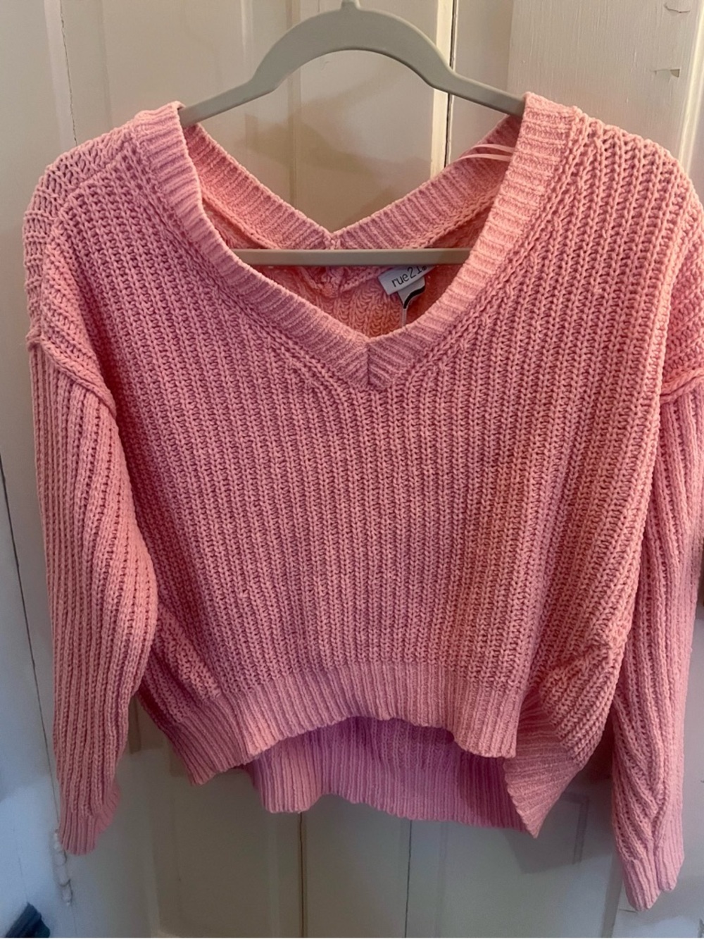 Rue21 Light Pink V-Neck Chunky Knit Sweater Preppy Chic Casual